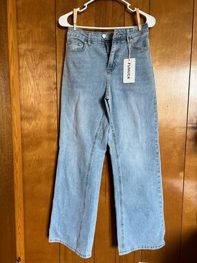 Light Blue High-Rise Wide Leg Jeans for Women